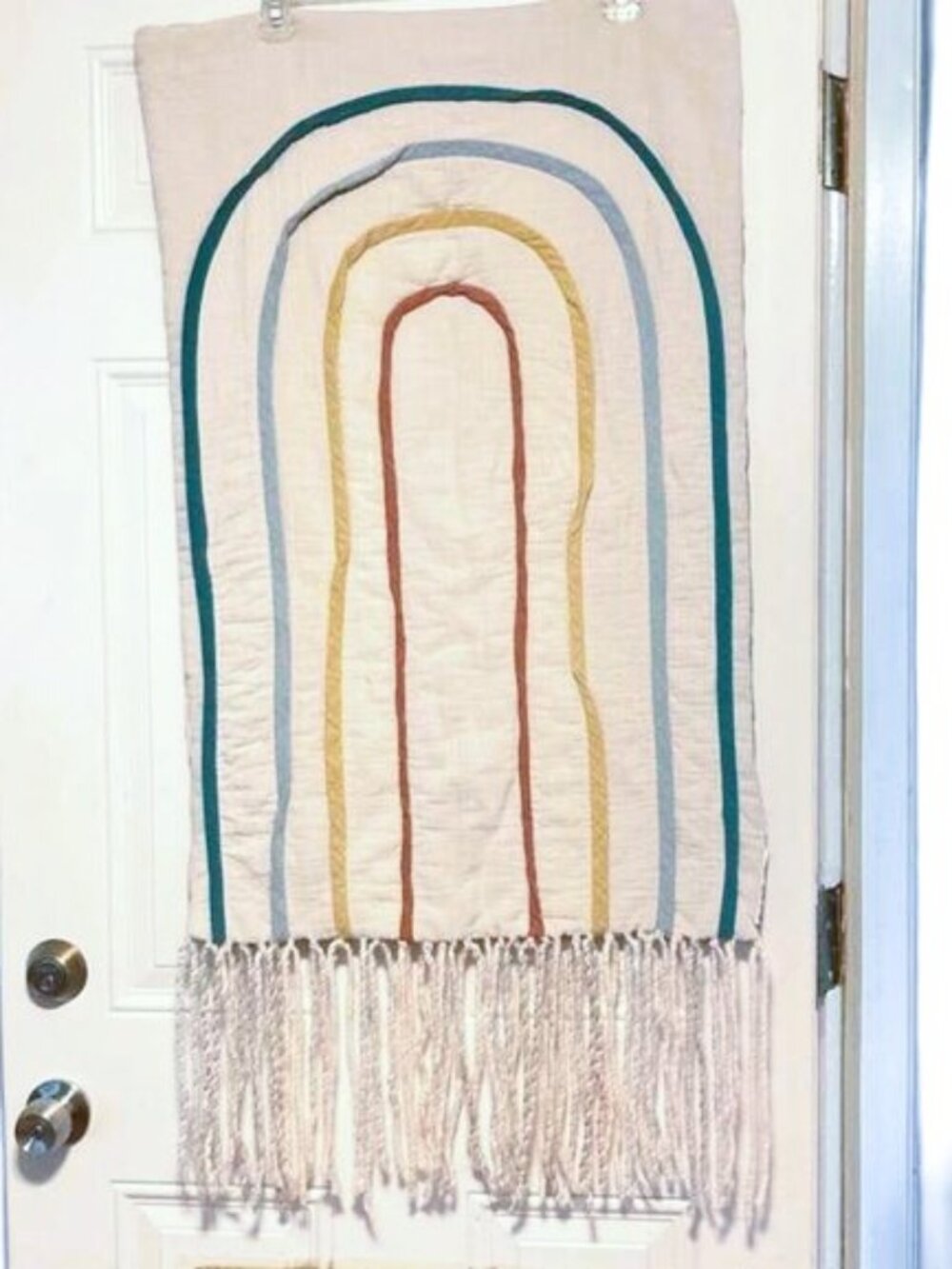 RAINBOW Wall Hanging Tapestry with Wool Yarn Fringe Hanging Hooks 45 x 22 inches